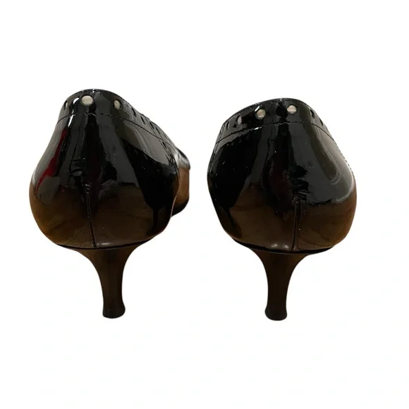 Coach Jude Patent Leather Black Parchment Studded Tassel Kitten Heels Women 10 - Picture 8 of 11